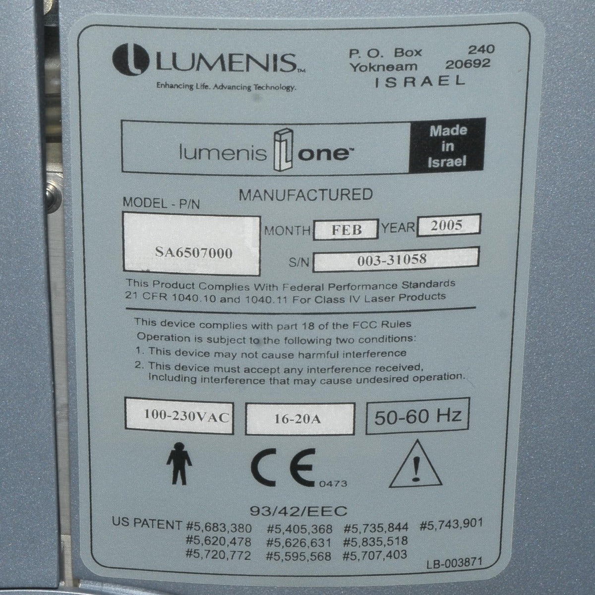Lumenis Lume1 IPL Laser Universal Multi-Spot Nd YAG LumeOne Lume 1 One 2005