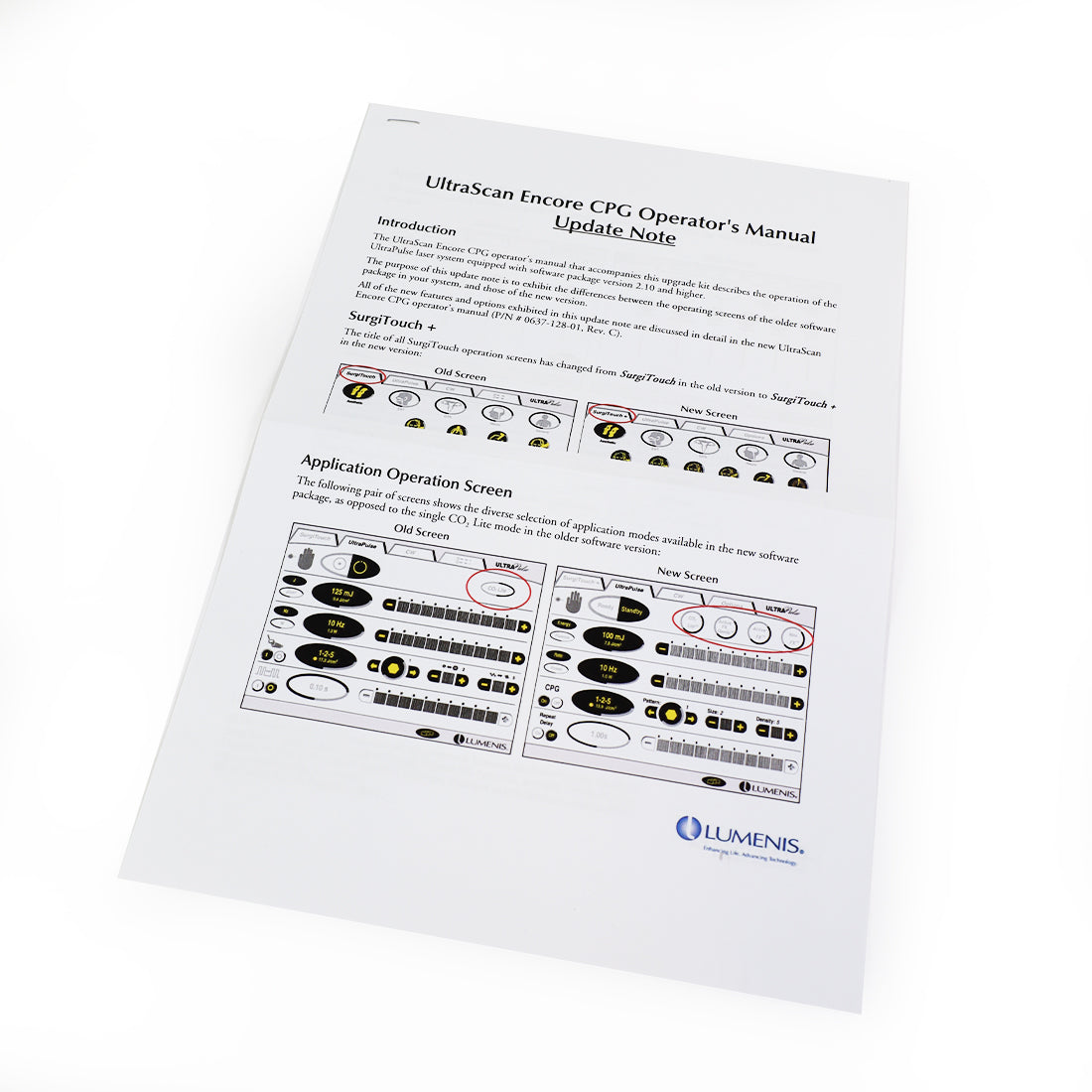 Lumenis Laser UltraScan Encore CPG Operator's Manual UPDATE NOTE SurgiTouch +