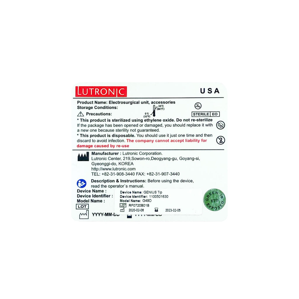 Lutronic Genius RF Microneedling General Use G49D Tip 7x7 Pins 10x10mm Exp. 02/23