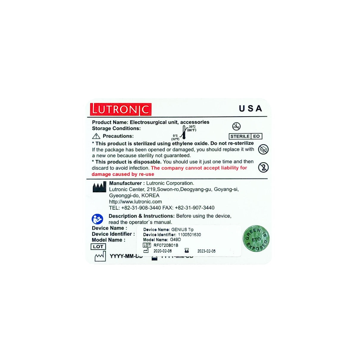 Lutronic Genius RF Microneedling General Use G49D Tip 7x7 Pins 10x10mm Exp. 02/23