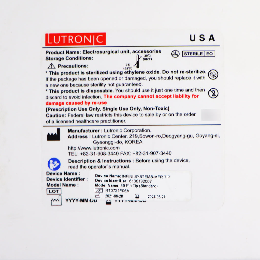 Lutronic Infini Electrosurgical MFR RF Handpiece Tip 49-Pin Standard 5Pc Exp2024