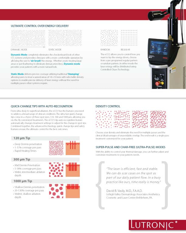 2008 Lutronic Surgical CO2 Laser eC02 Mosaic Skin Fractional Wrinkle Scar Lesion