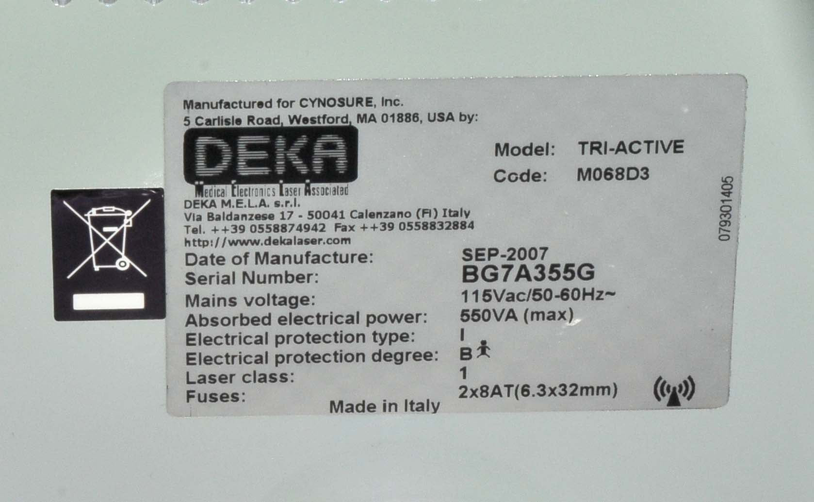 2007 CYNOSURE DEKA Tri Active Diode Laser Body Face Skin Tighten Triactive