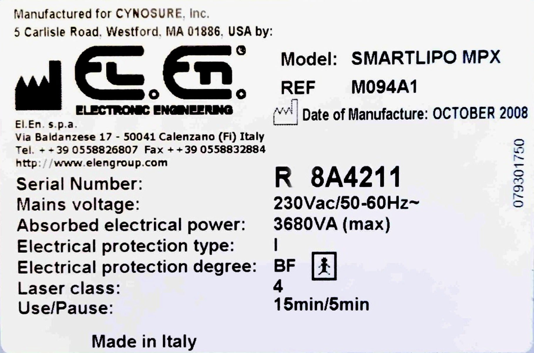 2008 Cynosure SmartLipo MPX 24 Watt Nd:Yag Laser System 1064nm ONLY NON-RFID