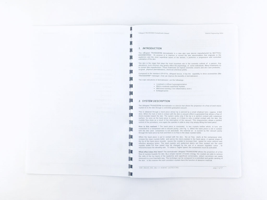Mattioli Ultrapeel Transderm System Dermabrader User Manual CRY_TRANS_ING Rev 1.1