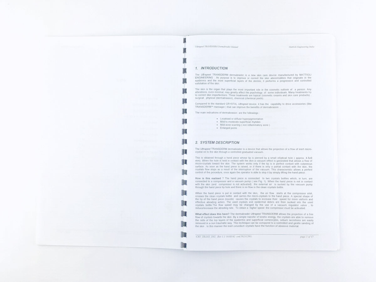 Mattioli Ultrapeel Transderm System Dermabrader User Manual CRY_TRANS_ING Rev 1.1