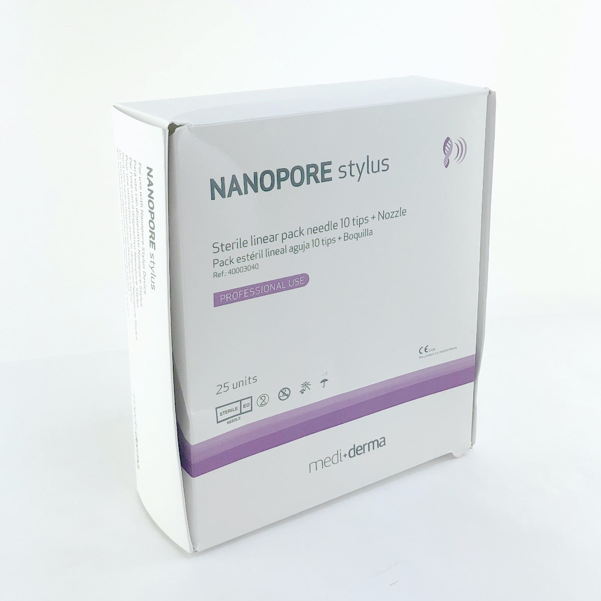 MediDerma Nanopore Stylus Sterile Linear 10 Pin Needle Tips + Nozzles 25 Pack