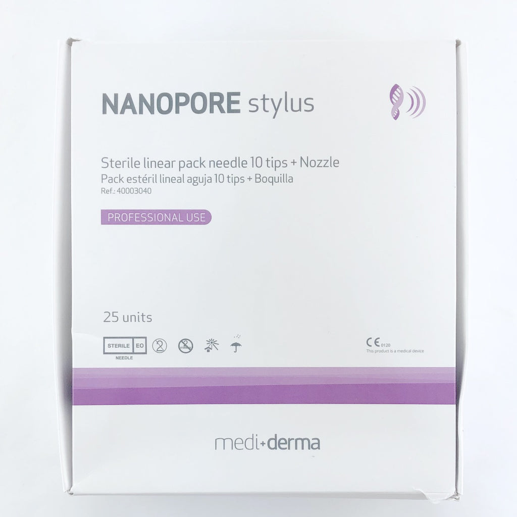 MediDerma Nanopore Stylus Sterile Linear 10 Pin Needle Tips + Nozzles 25 Pack