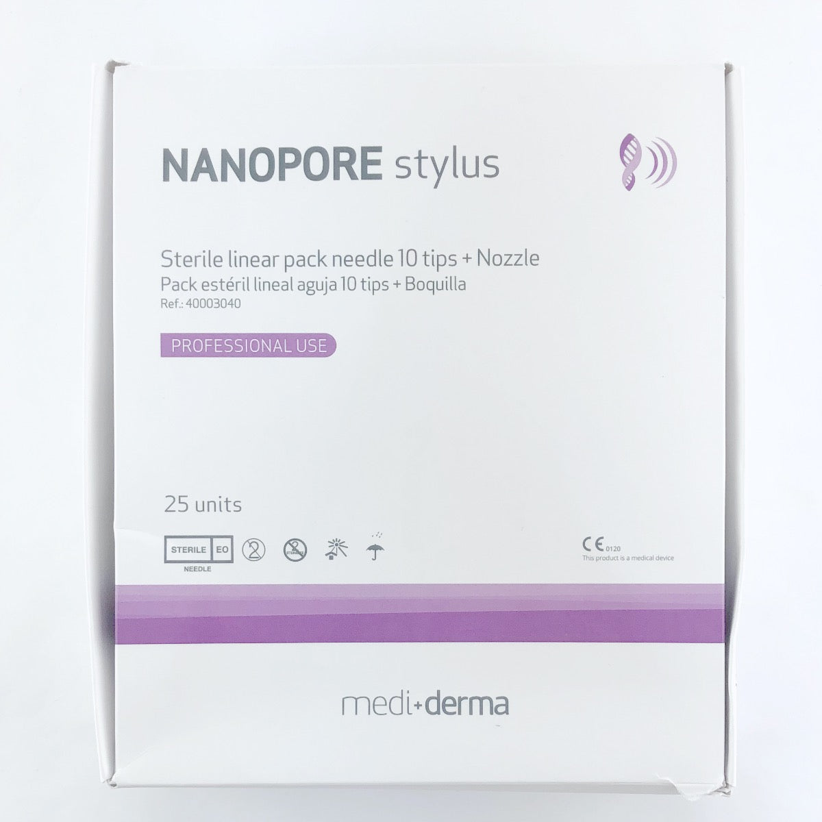MediDerma Nanopore Stylus Sterile Linear 10 Pin Needle Tips + Nozzles 25 Pack