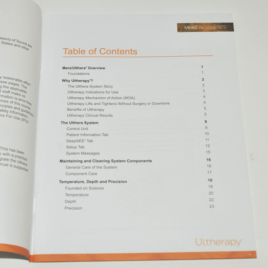 MERZ Aesthetics 2016 Ultherapy Customer Training Booklet 1005835TRN - 42 Pages