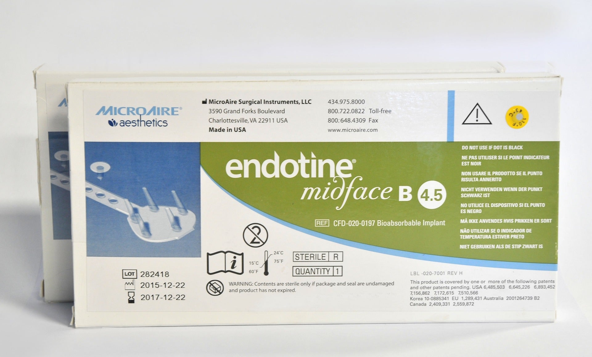 Microaire Aesthetics endotine midface B 4.5 CFD-020-0197 Bioabsorbable Implant