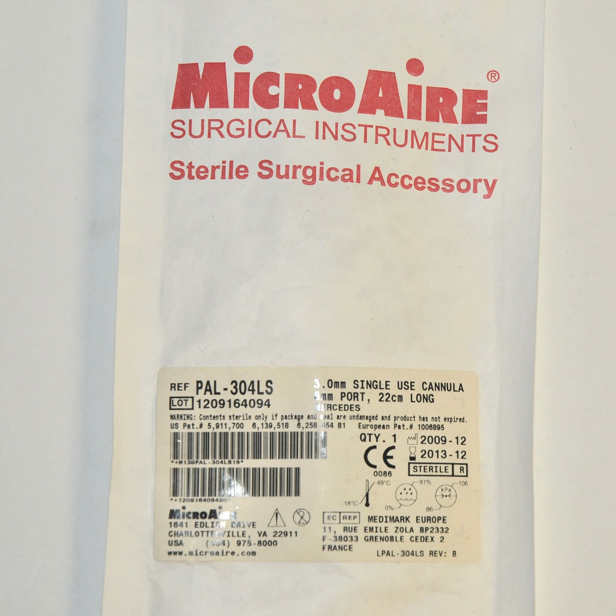 Microaire PAL Suction Aspiration Cannula PAL-304LS 3.0mm 8mm Port 22cm Mercedes