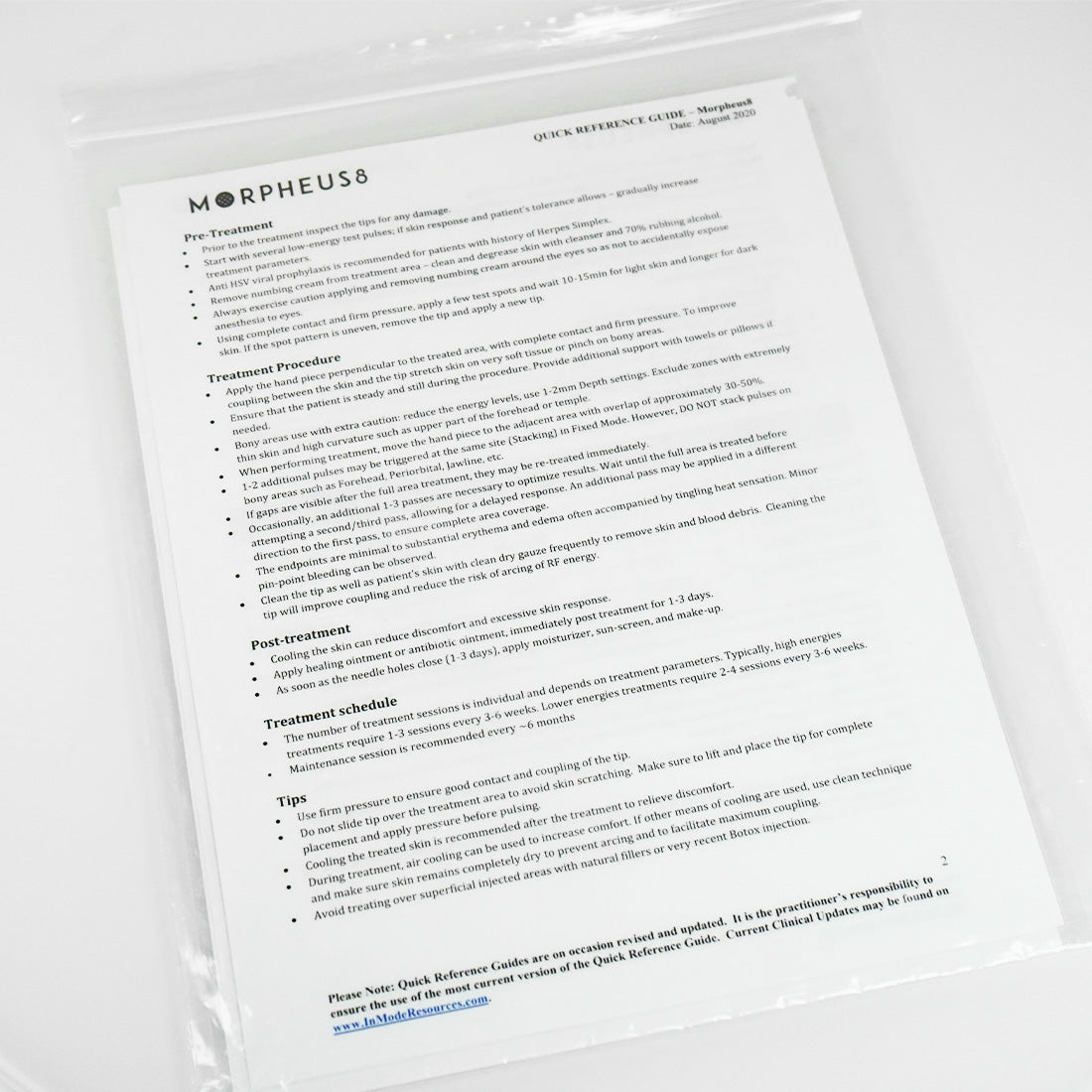InMode Morpheus 8 Quick Reference Guide Clinical 08/2020