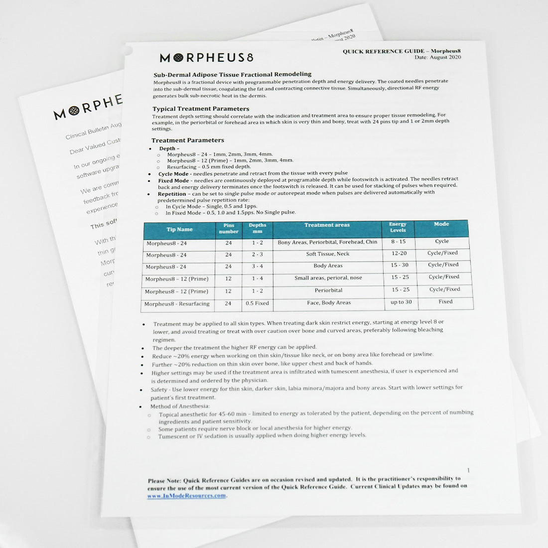 InMode Morpheus 8 Quick Reference Guide Clinical 08/2020