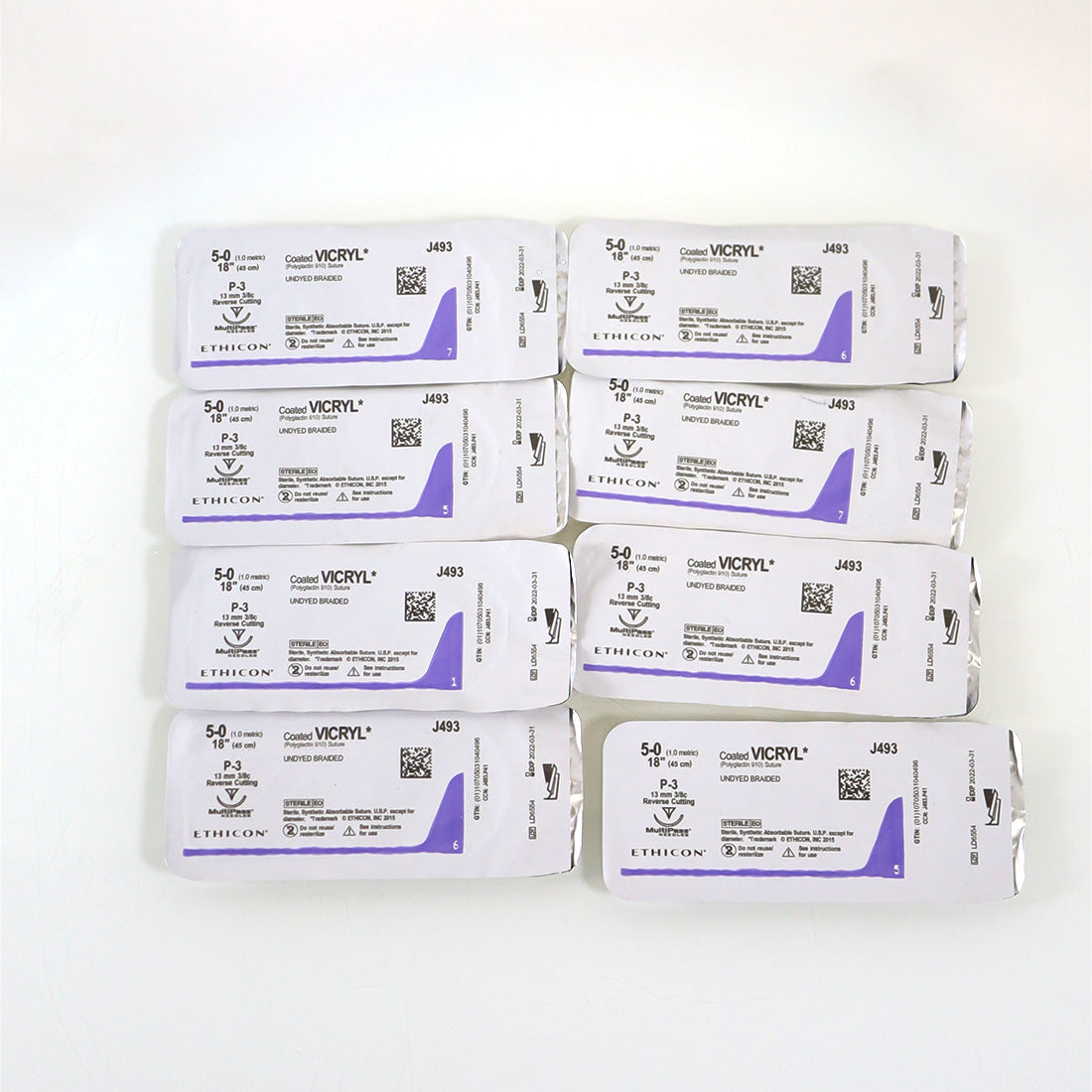 Ethicon 5-0 18" J493 P-3 Coated VICRYL Undyed Braided Conventional Suture x9