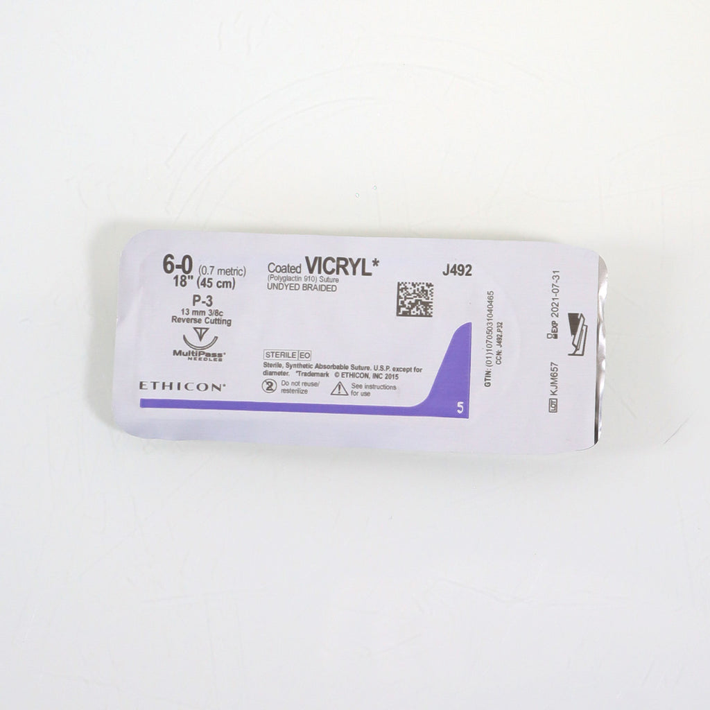 Ethicon 6-0 18" J492 P-3 Coated VICRYL Undyed Braided Conventional Suture x1