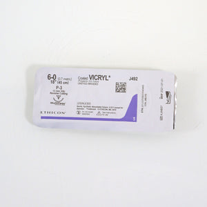 Ethicon 6-0 18" J492 P-3 Coated VICRYL Undyed Braided Conventional Suture x1