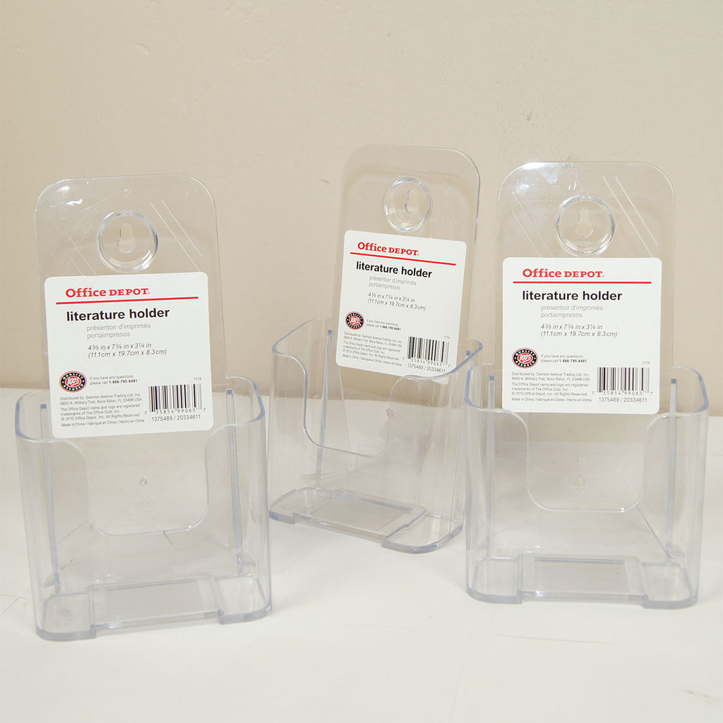 OD Literature Holder Pamphlet Brochure 4-3/8 x 7-3/4 x 3-1/4 Cracked Plastic 3pk