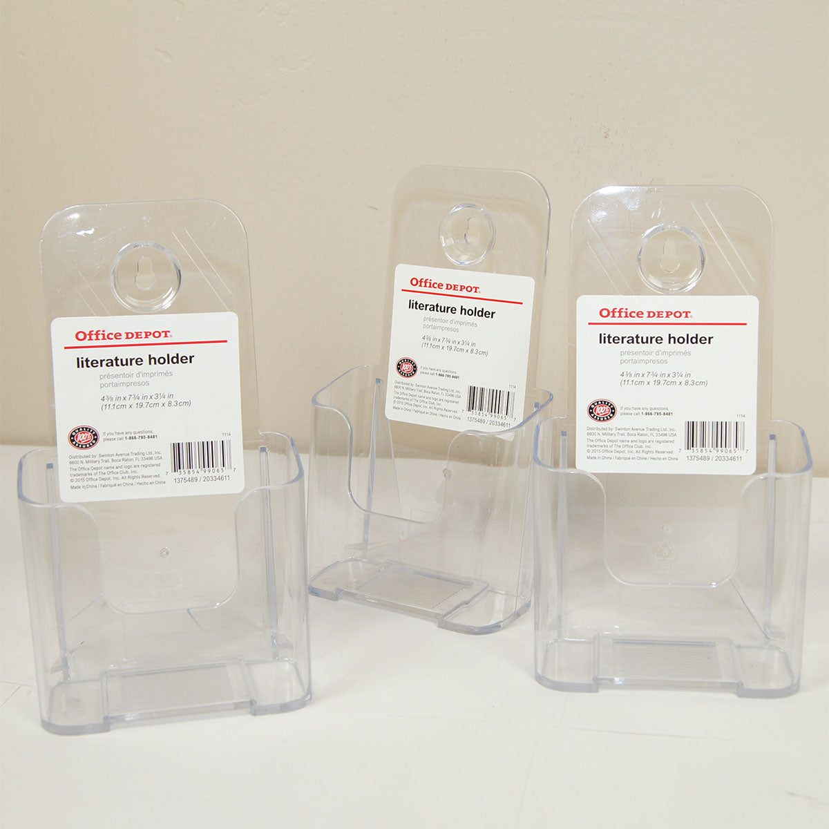 OD Literature Holder Pamphlet Brochure 4-3/8 x 7-3/4 x 3-1/4 Cracked Plastic 3pk