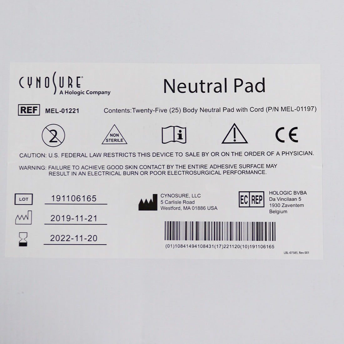 Ellman Cynosure Large Body RF Neutral Pad w/ Cord Electrosurgical MEL-01221 x25