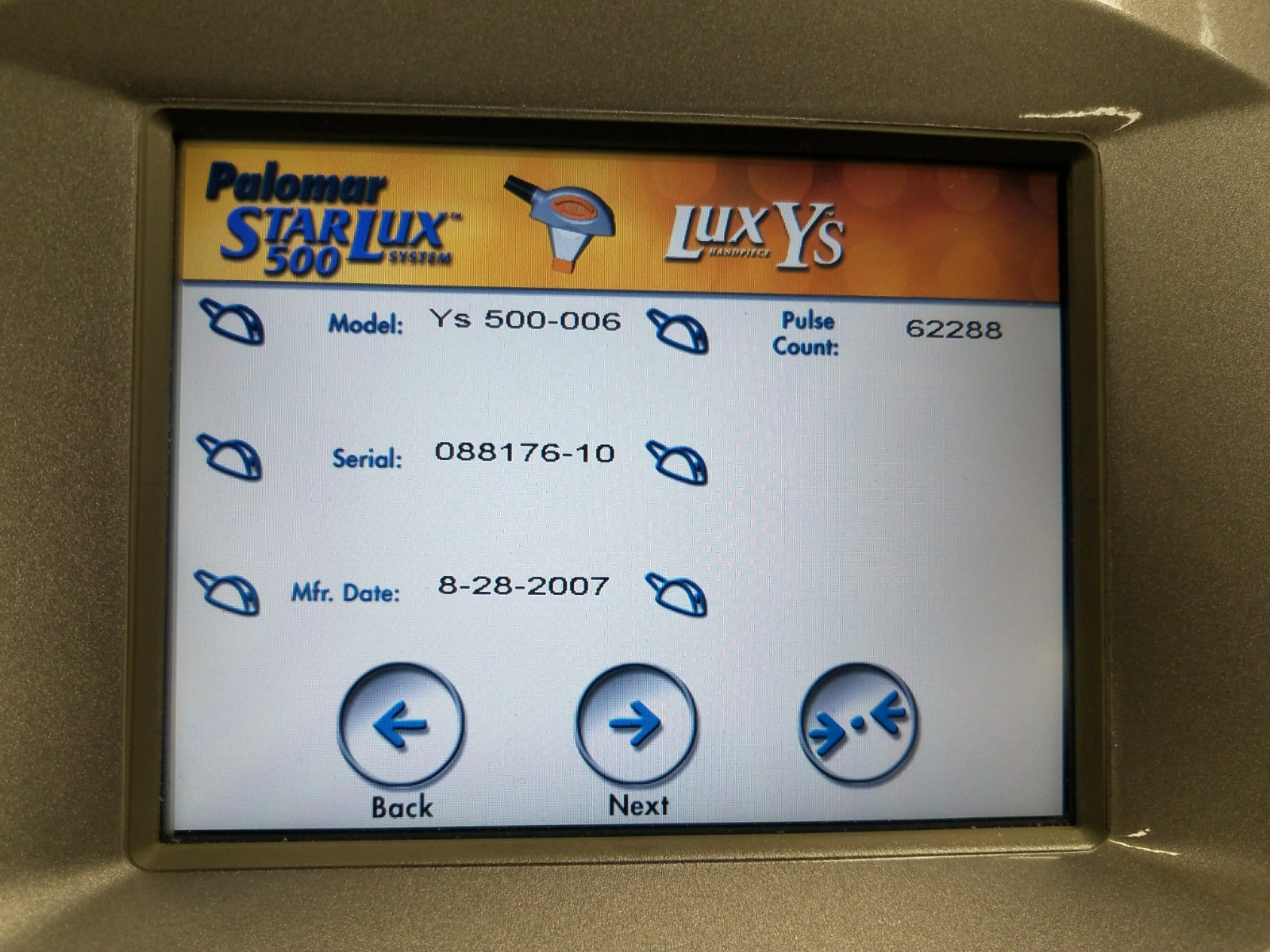 2007 Palomar LUX YS 500 Laser Handpiece Cynosure StarLux LUXYS Hand Piece