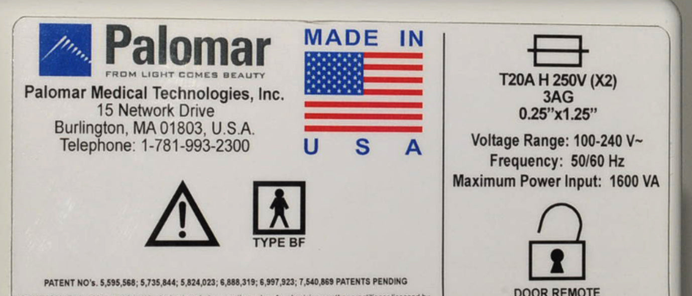 PALOMAR Medical Icon Laser T20A Back Cover White OEM Factory Plate 2511-0004 X1