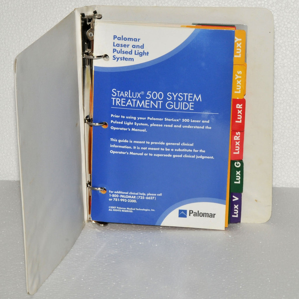 Palomar Starlux 500 Laser TREATMENT PARAMETER REFERENCE GUIDE Manual 5553-5015A