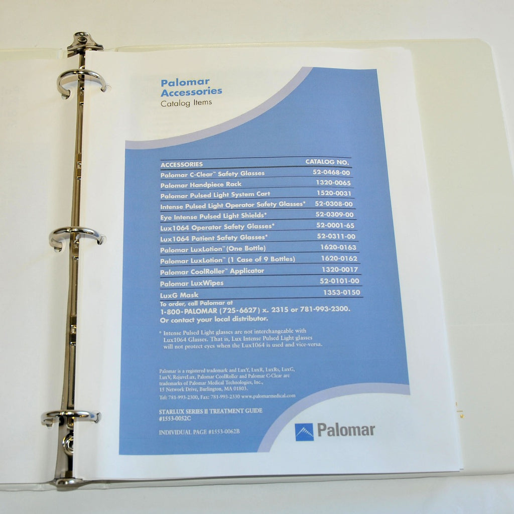 Palomar STARLUX Handpiece Treatment Guide LuxG LuxY LuxR LuxRS LuxV Lux G Y R Rs