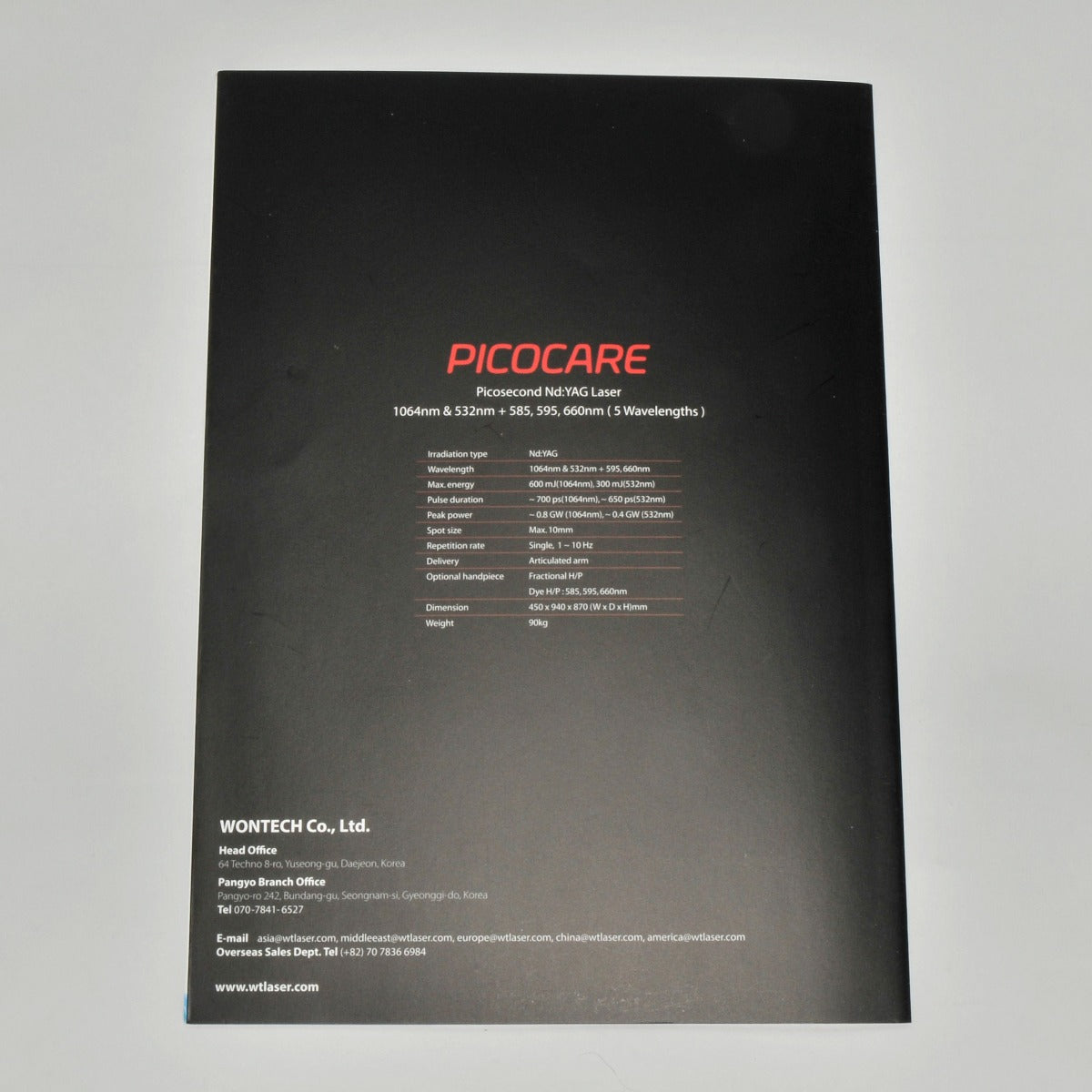 WONTech PICOCARE Picosecond Nd YAG Laser 532 1064 nm Marketing Brochure (x7Pcs)