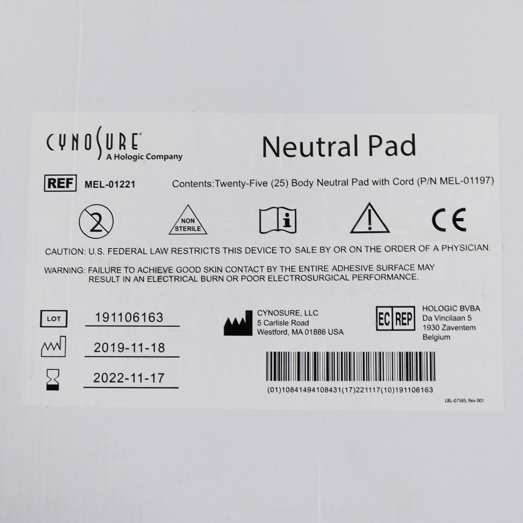 Ellman Cynosure Large Body Neutral Pad w/Cord RF Electrosurgical MEL-01197 x25
