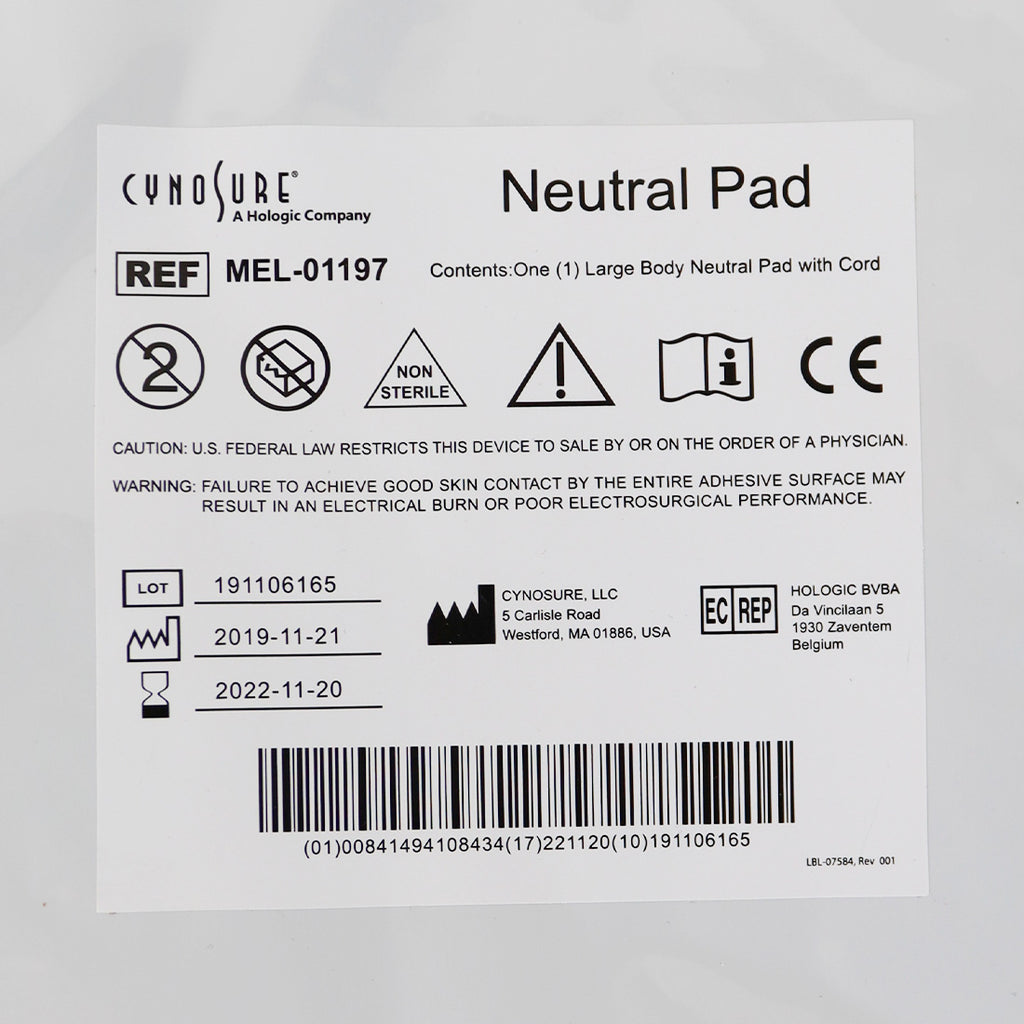 Ellman Cynosure Large Body Neutral Pad w/Cord RF Electrosurgical MEL-01197 x17