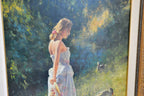 Robert Hagan Original Oil Painting Lady Tall Grass Hat Ducks Gold Frame Canvas