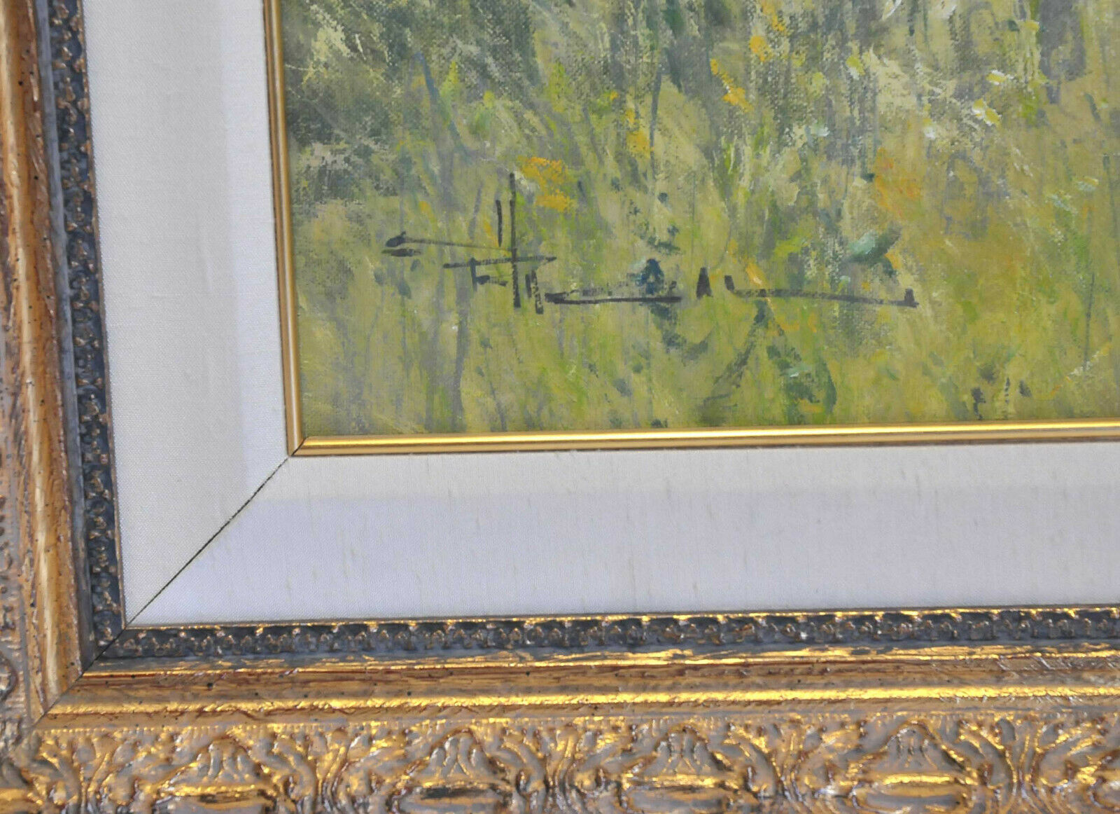 Robert Hagan Original Oil Painting Lady Tall Grass Hat Ducks Gold Frame Canvas