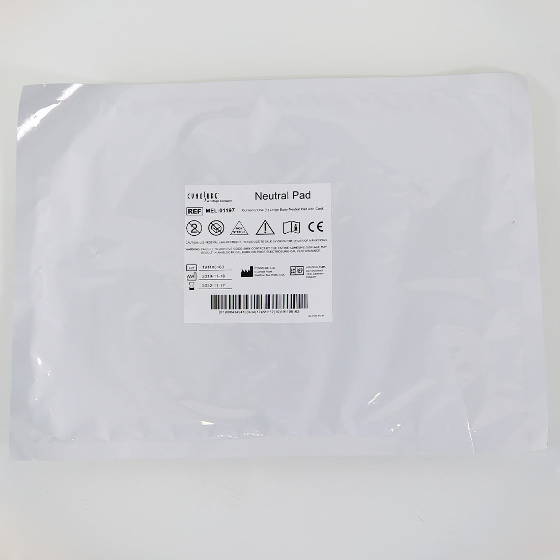 Ellman Cynosure Large Body Neutral Pad w/Cord RF Electrosurgical MEL-01197 19pk