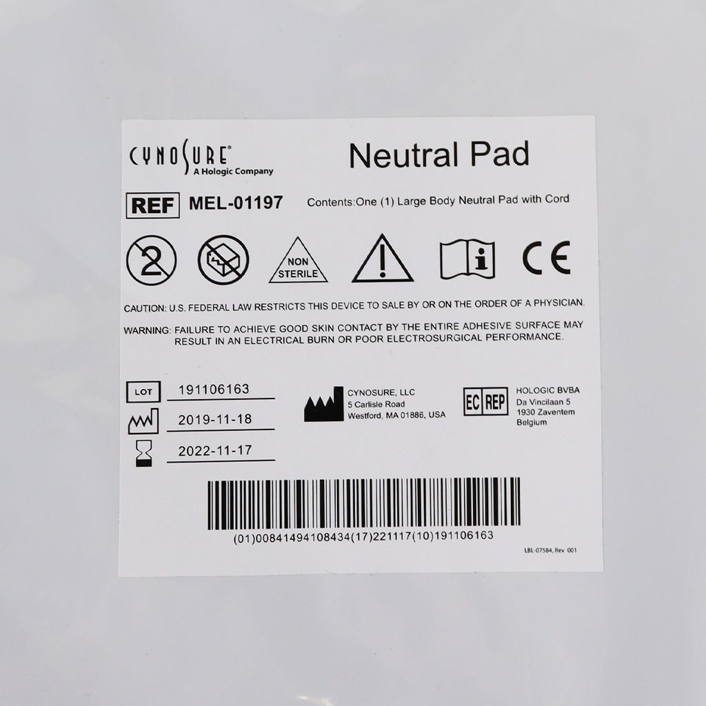 Ellman Cynosure Large Body Neutral Pad w/Cord RF Electrosurgical MEL-01197 x16