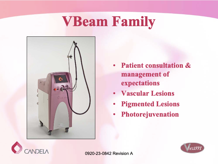 Candela VBeam Family Power Point Presentation Vascular Pigmented Patient Manual