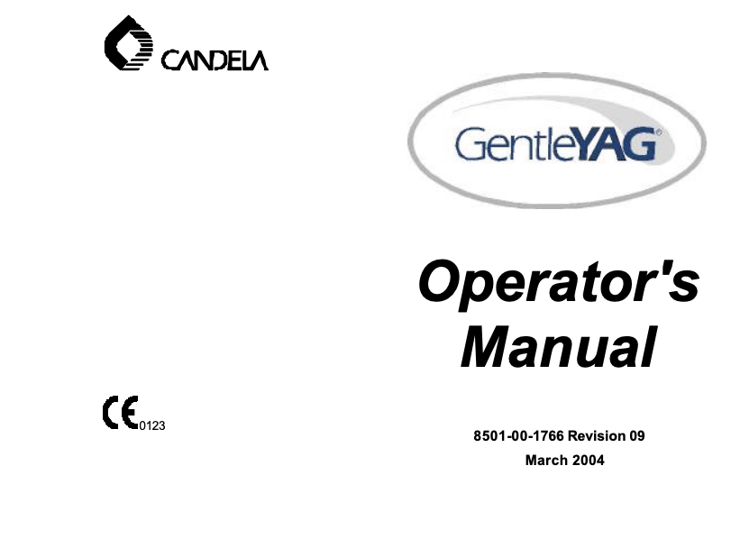 Candela GYAG Operators Manual 8 Language CD DVD Be Confident Gentle GYAG Rev. C