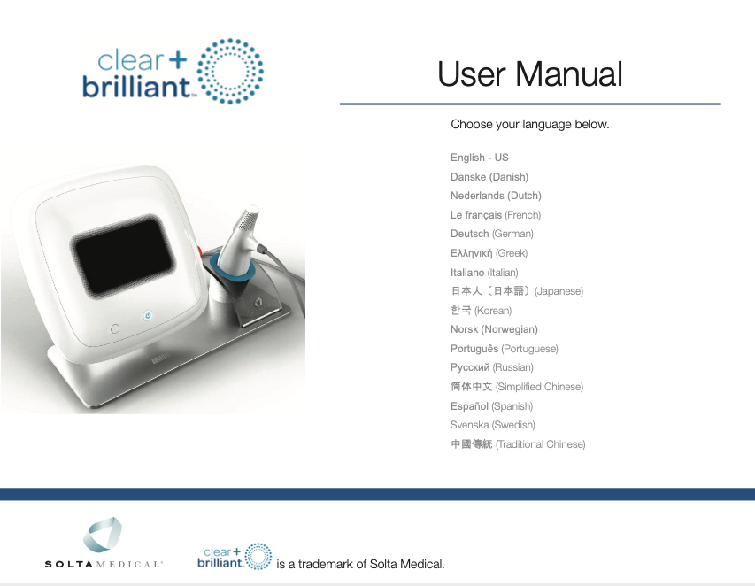 Clear + Brilliant User Manual Solta Medical 2016 Laser System Patient Safety CD