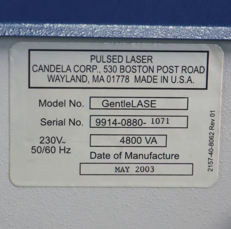2003 Candela GentleLase Mini Pulsed Laser Alexandrite MGL 755nm Gentle Lase System Device