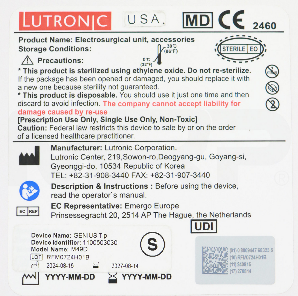 Lutronic Genius M49D Electrosurgical Microneedling S-Tips 10-Pack EXP 08/2027
