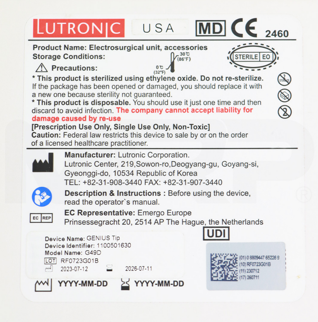 Lutronic Genius G49D Electrosurgical Microneedling Non S-Tips EXP 07/2026 - 10 Pack
