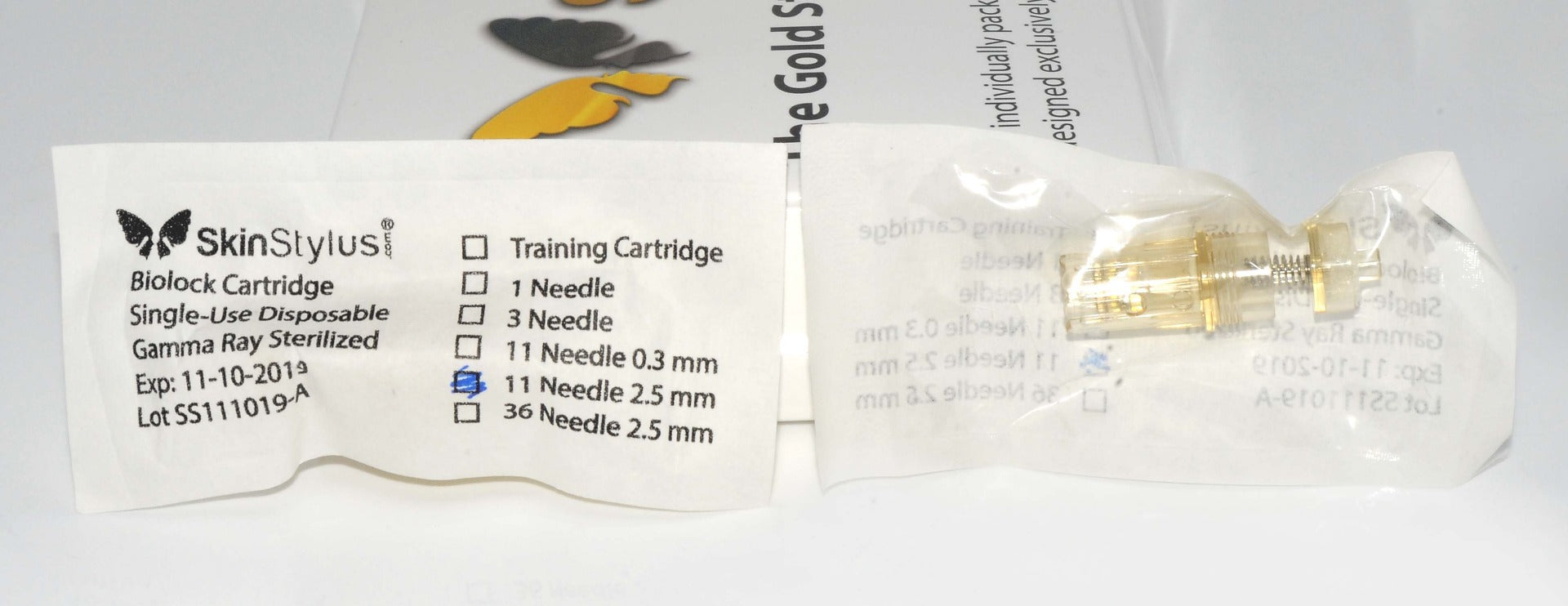 Qty 19 SkinStylus Biolock II Cartridge Needles 2.5mm Microneedle Gold Pen 11-Pin