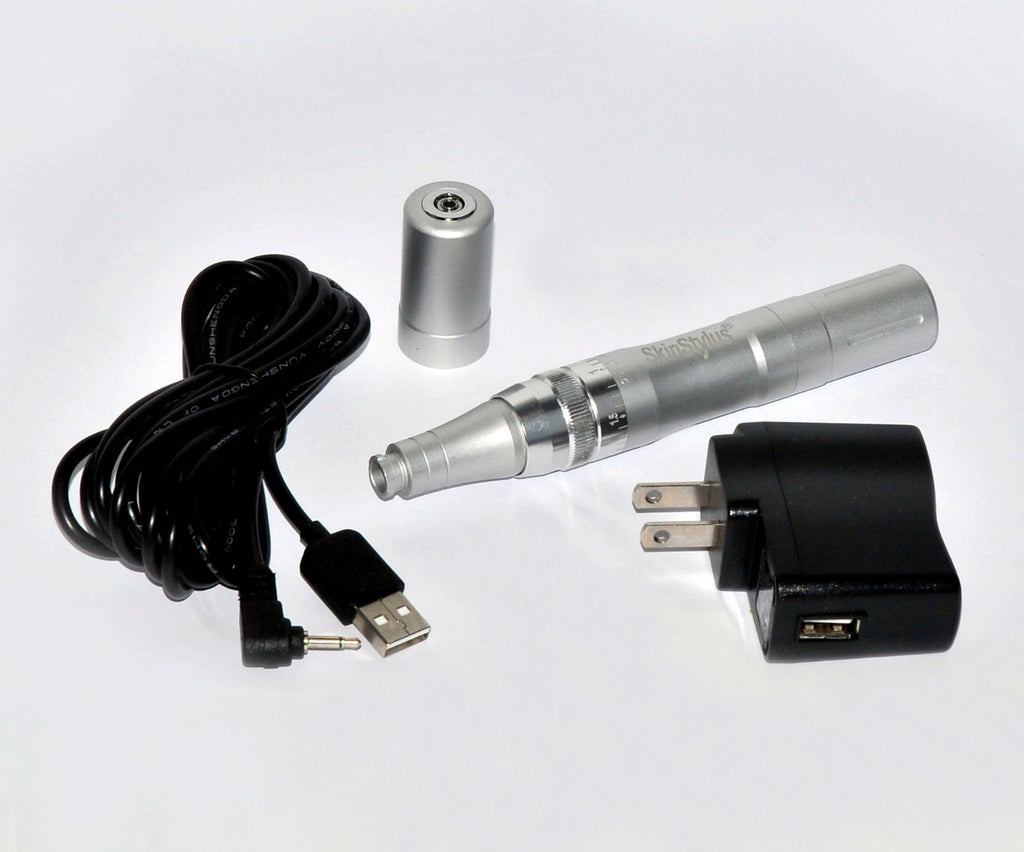 SkinStylus Microneedling Silver Pen & Battery & Charger Set 4-Pin Contact Type