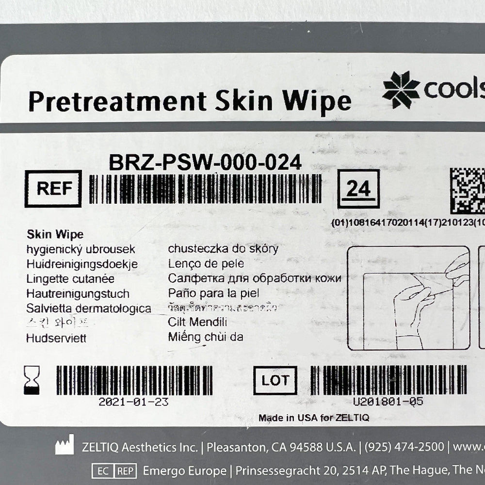 Zeltiq CoolSculpting Pretreatment Skin Wipes BRZ-PSW-000-024 Exp 2021-01-23 - 24 Pack