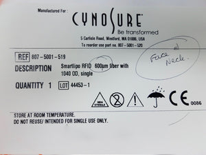 Cynosure SmartLipo Orange RFID Fiber 807-5001-519 Face Neck Body Sculpting