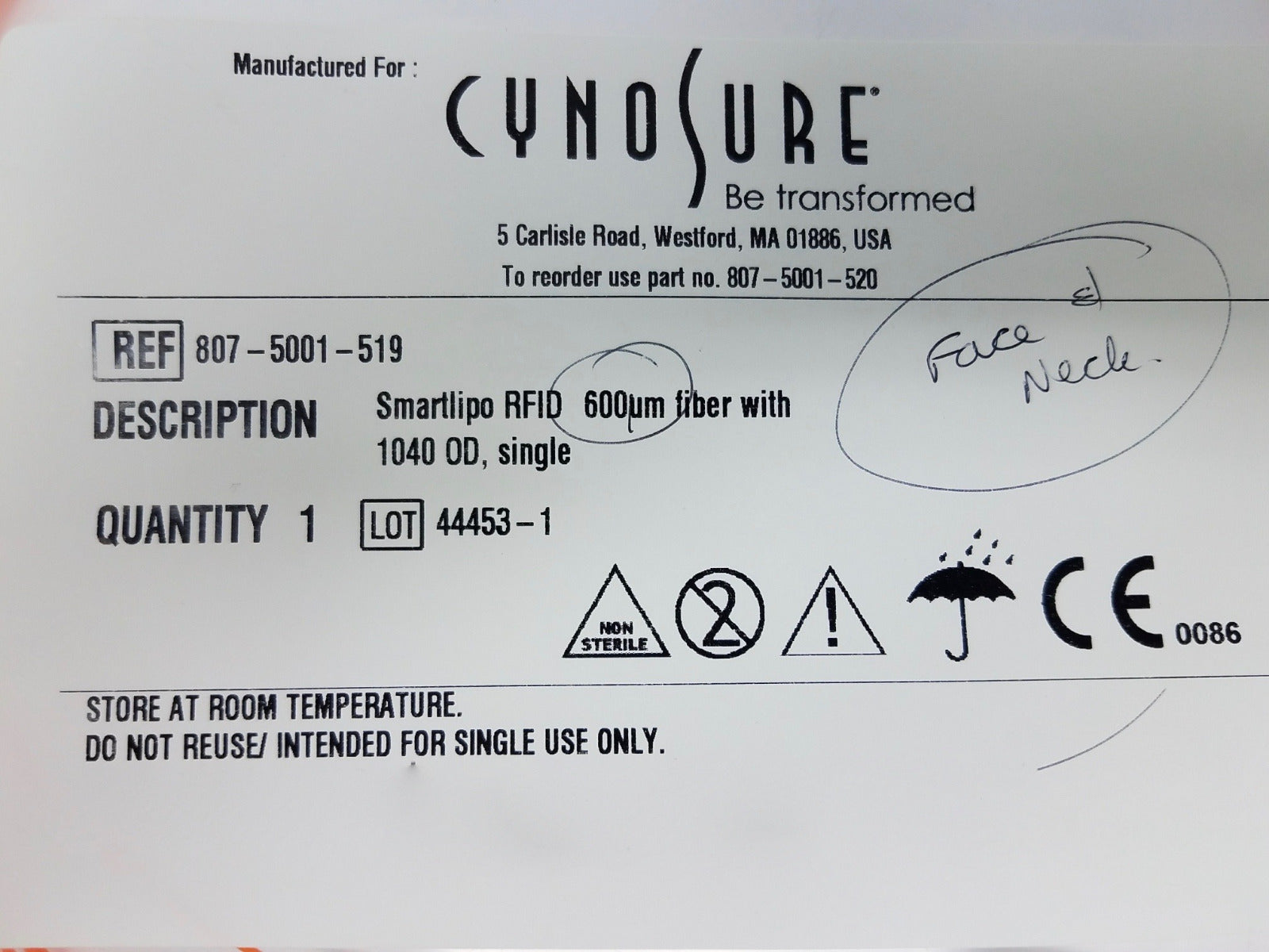 Cynosure SmartLipo Orange RFID Fiber 807-5001-519 Face Neck Body Sculpting