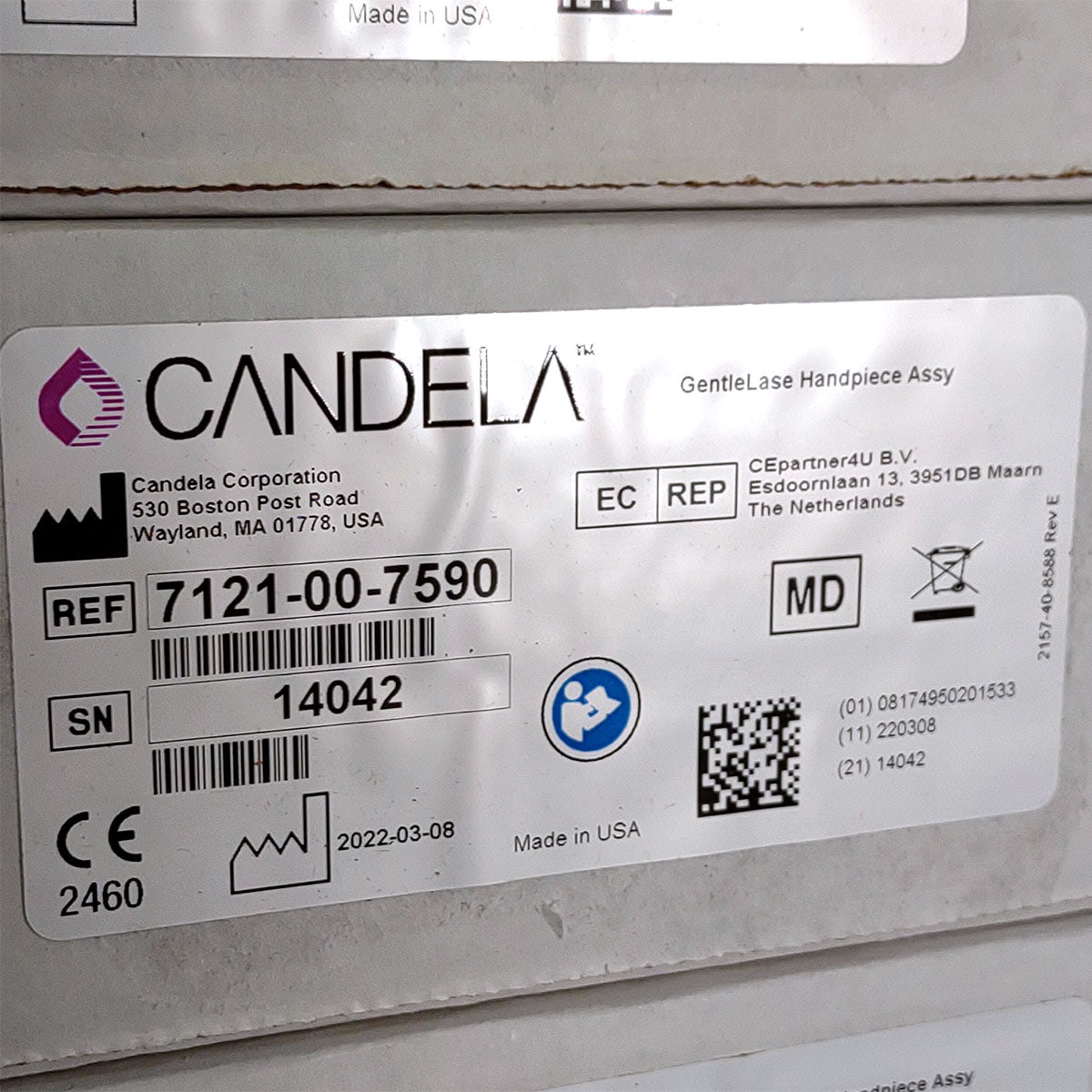 Candela GentleLase Plus Handpiece Assembly No Fiber Factory NEW 7121-00-7590 (14042sn)
