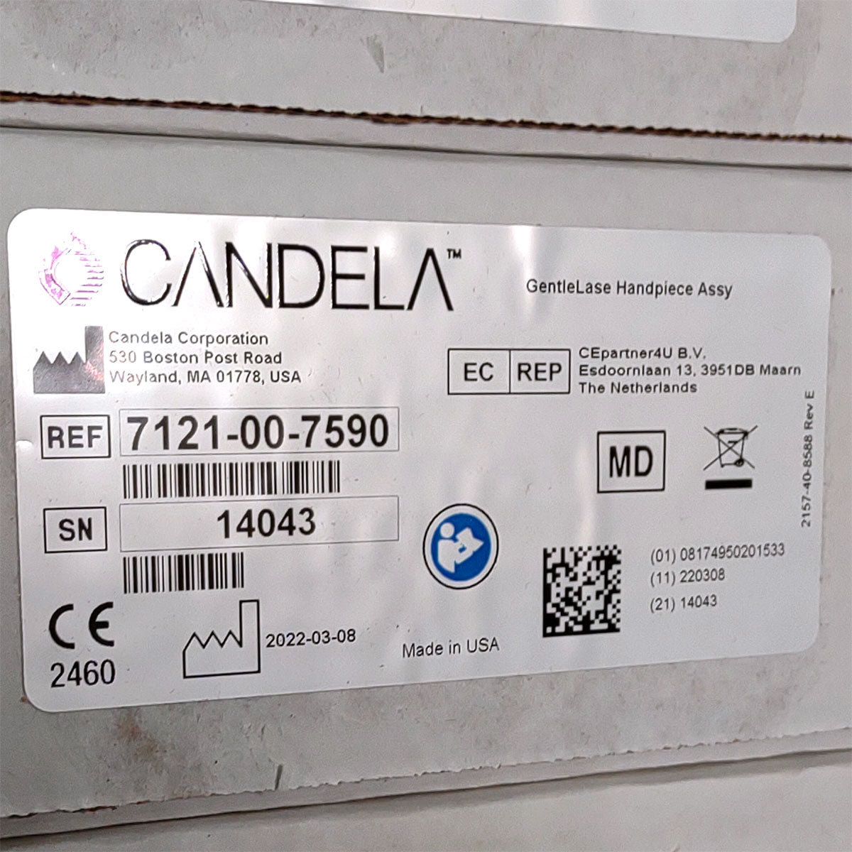 Candela GentleLase Plus Handpiece Assembly No Fiber Factory NEW 7121-00-7590 (14043sn)