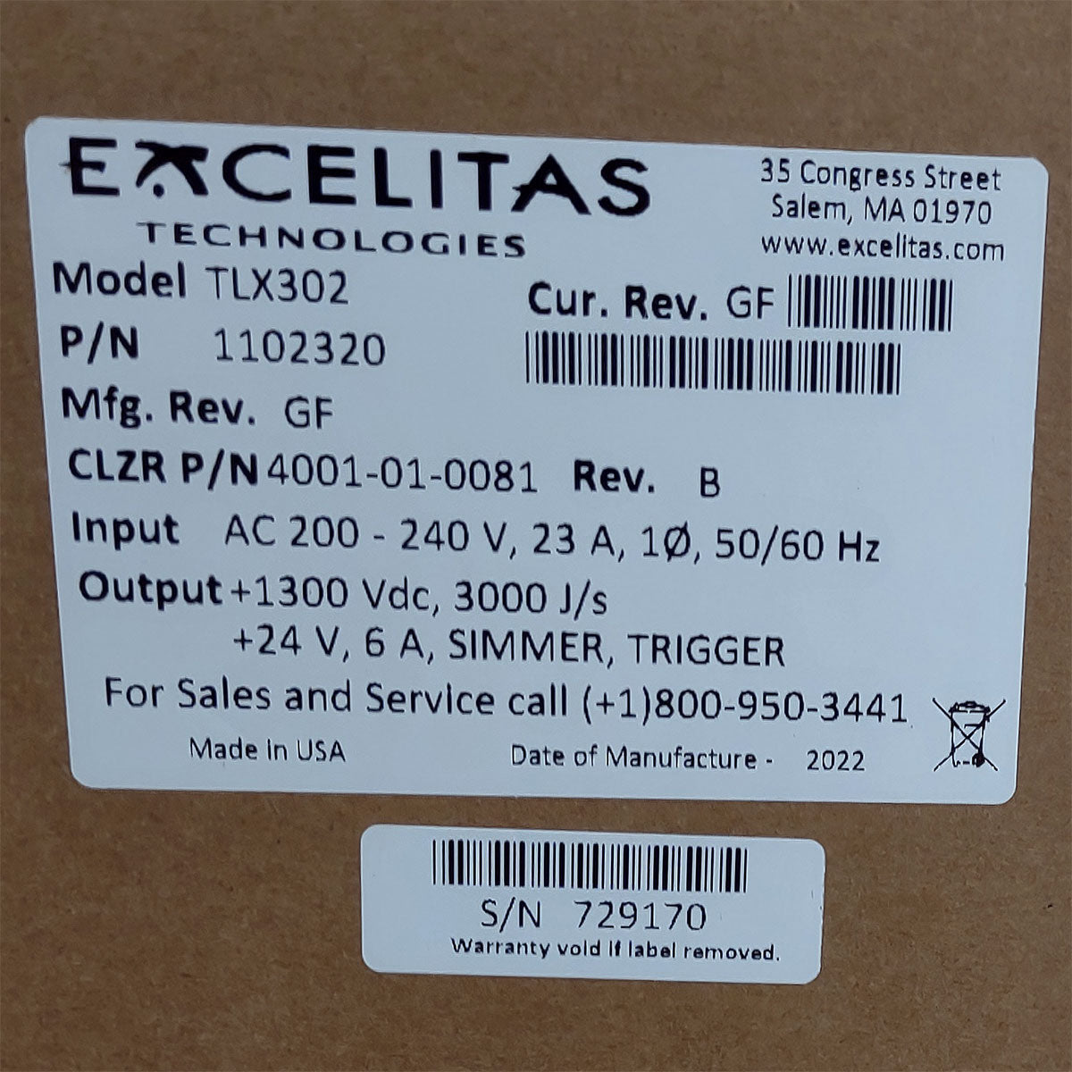 Candela GentleMax Power Supply HVPS Factory New 4001-01-0081 Excelitas TLX302 (729170)