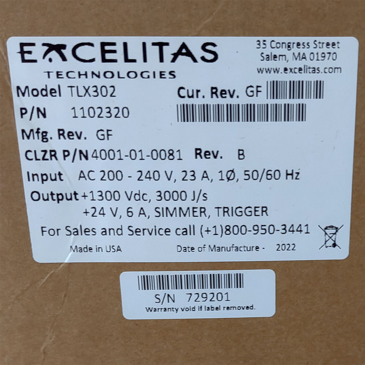 Candela GentleMax Power Supply HVPS Factory New 4001-01-0081 Excelitas TLX302 (729201)